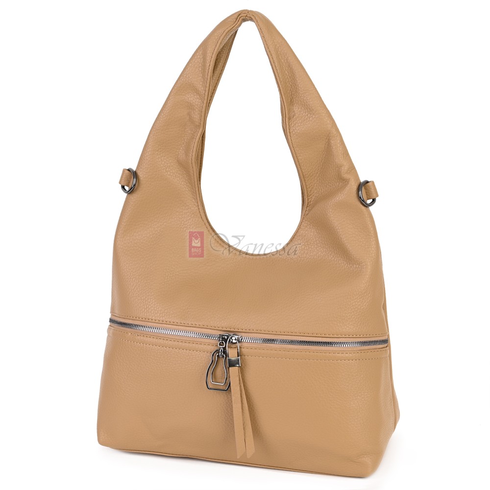 Голяма дамска чанта от еко кожа, в бежов цвят. Код: 394