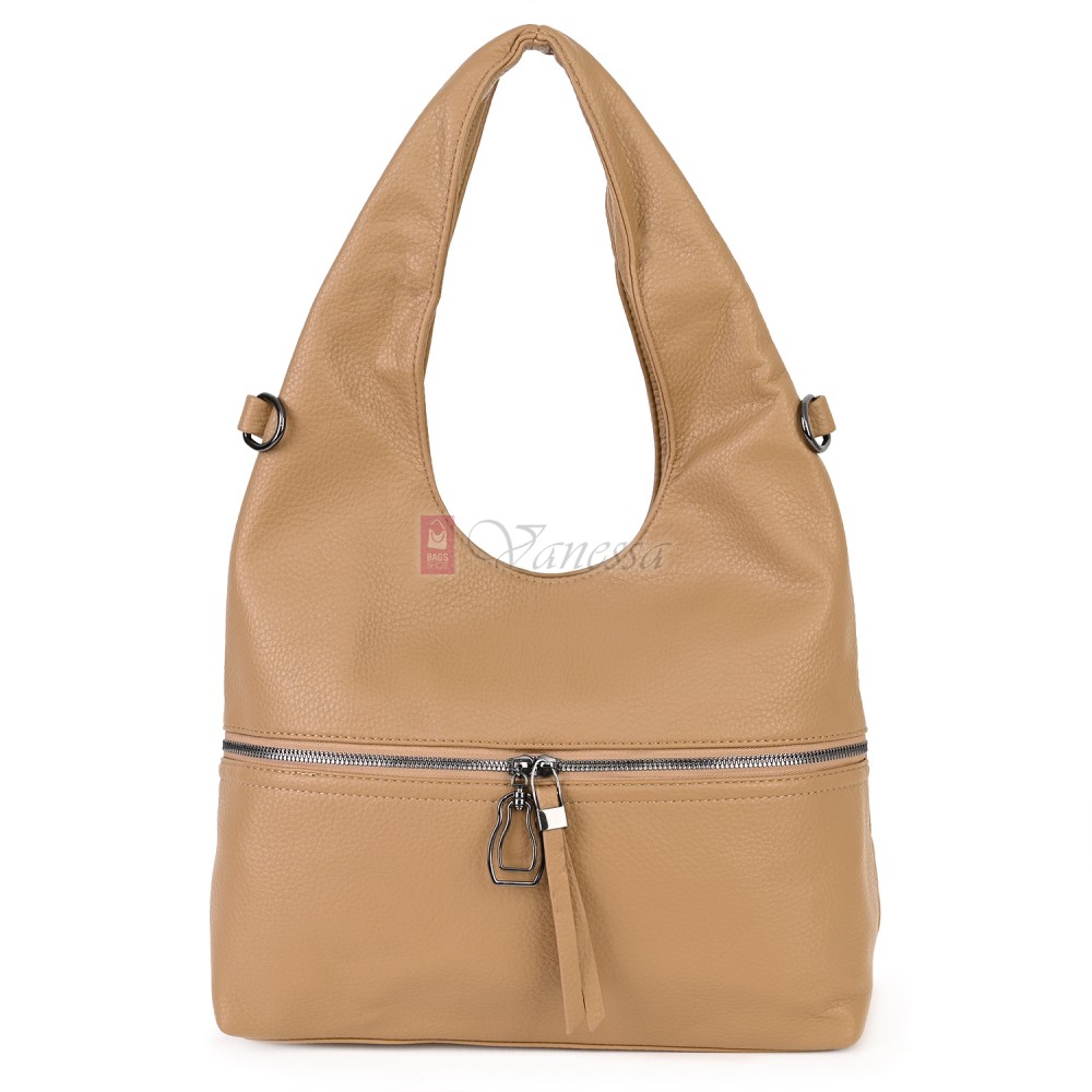 Голяма дамска чанта от еко кожа, в бежов цвят. Код: 394
