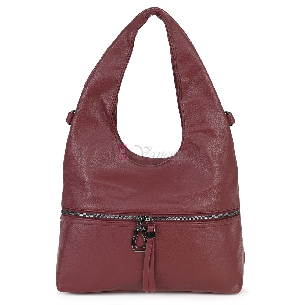 Голяма дамска чанта от еко кожа, в цвят бордо. Код: 394