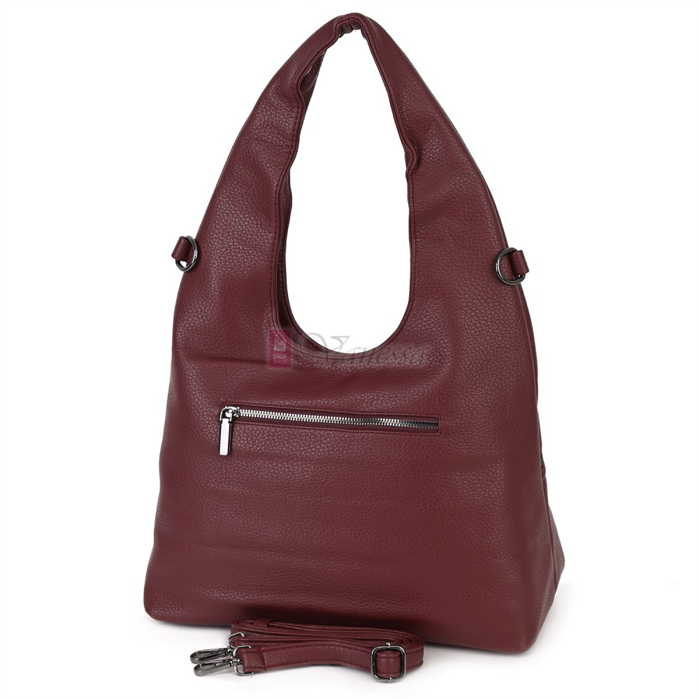 Голяма дамска чанта от еко кожа, в цвят бордо. Код: 394