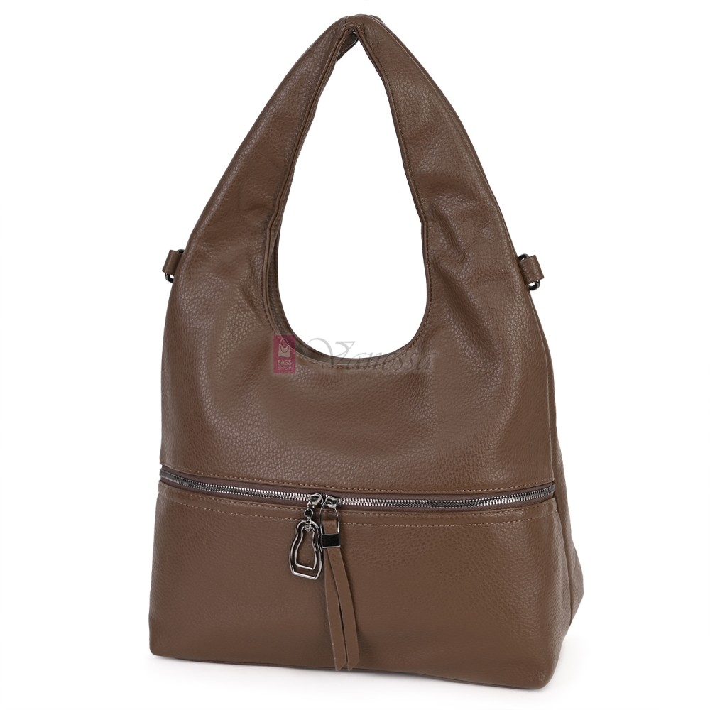 Голяма дамска чанта от еко кожа, в тъмнокафяв цвят. Код: 394