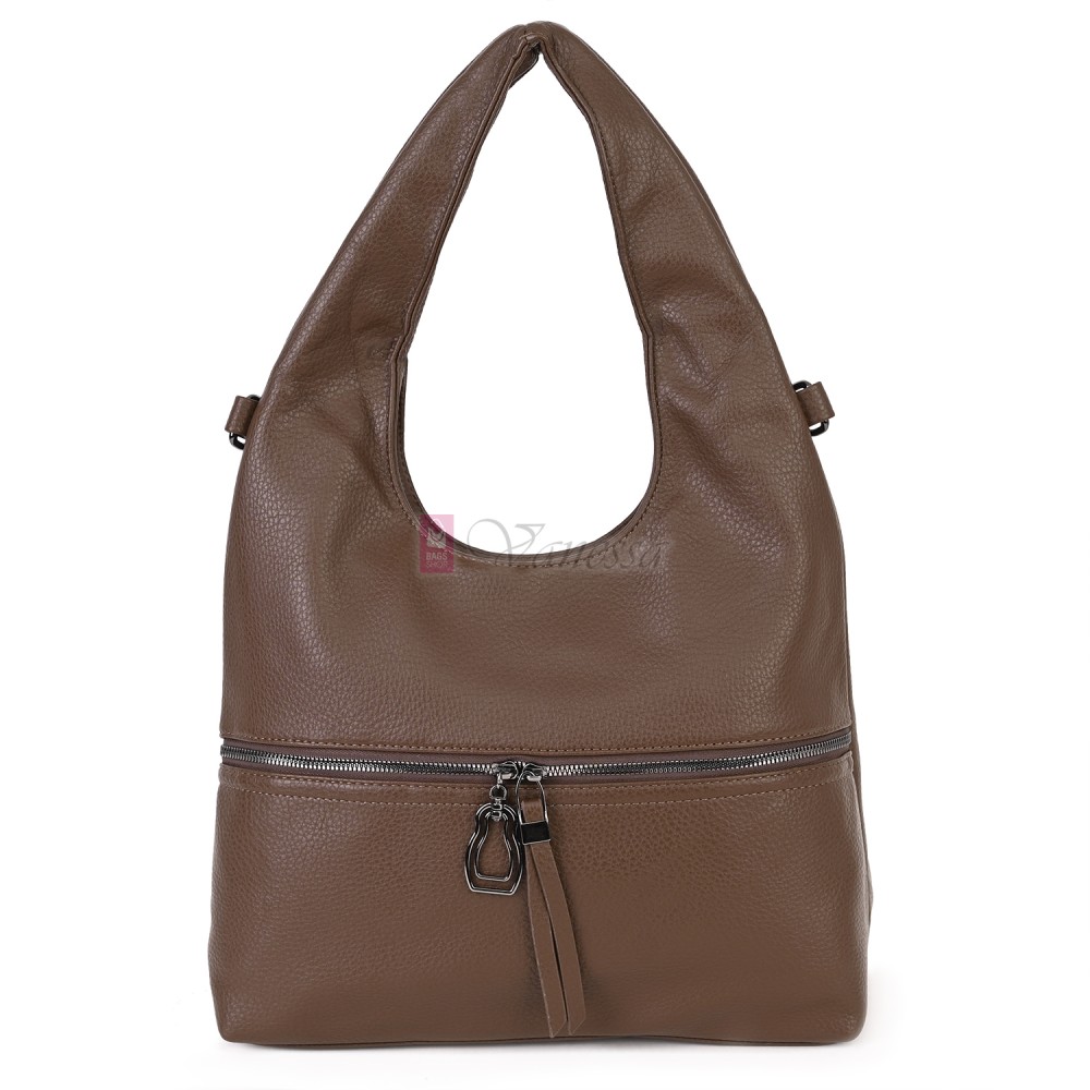 Голяма дамска чанта от еко кожа, в тъмнокафяв цвят. Код: 394