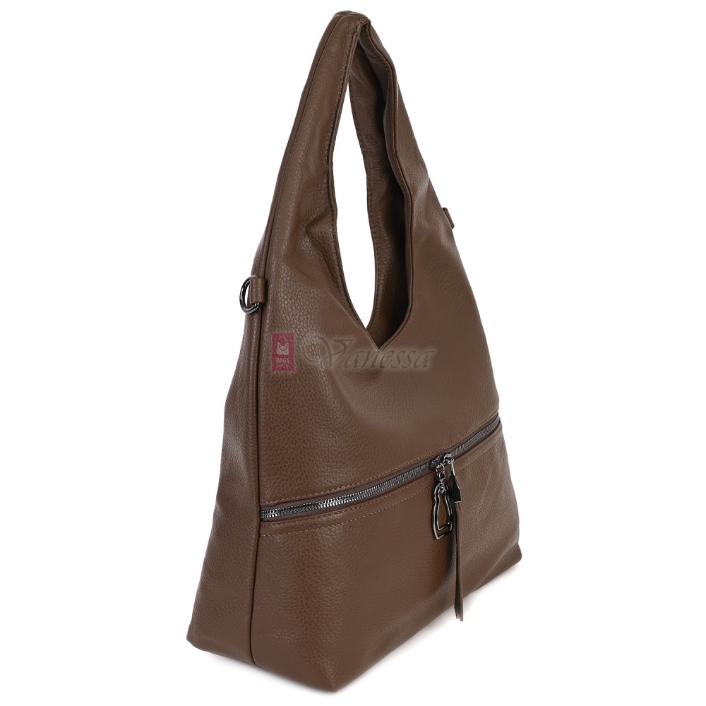 Голяма дамска чанта от еко кожа, в тъмнокафяв цвят. Код: 394