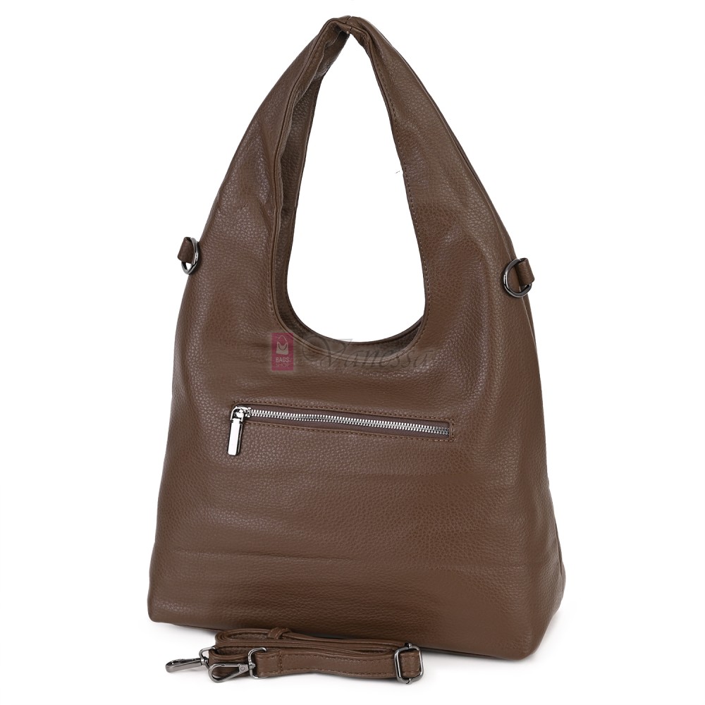 Голяма дамска чанта от еко кожа, в тъмнокафяв цвят. Код: 394