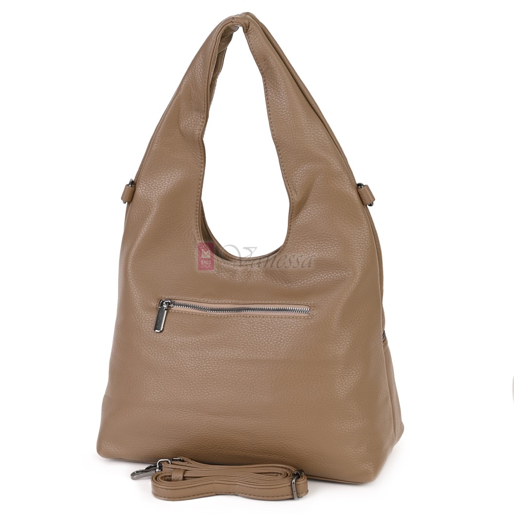 Голяма дамска чанта от еко кожа, в тъмнобежов цвят. Код: 394