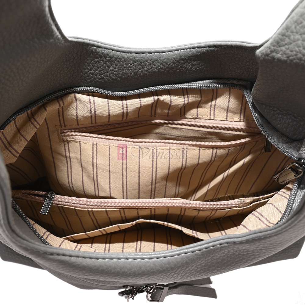 Голяма дамска чанта от еко кожа, в сив цвят. Код: 394