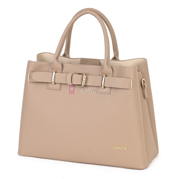 Елегантна дамска чанта от еко кожа, в бежов цвят. Код: 395