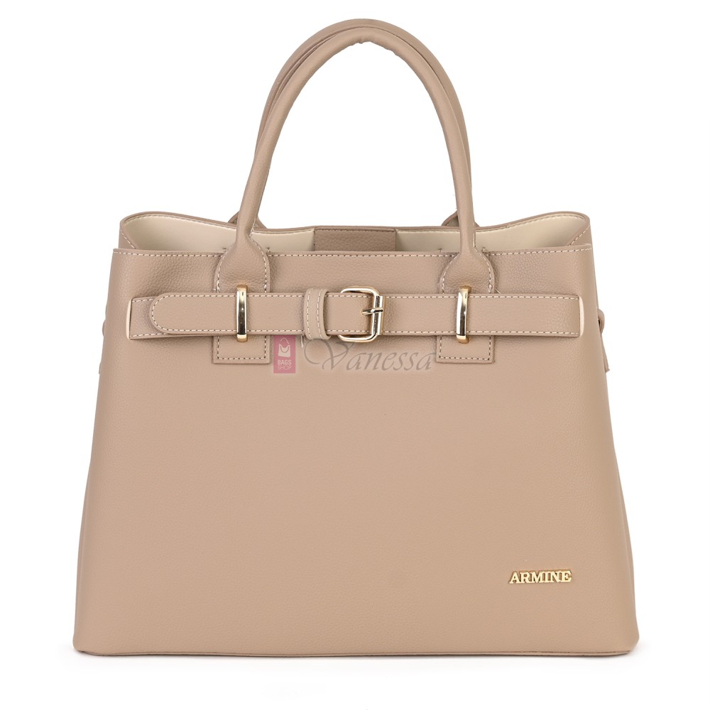 Елегантна дамска чанта от еко кожа, в бежов цвят. Код: 395