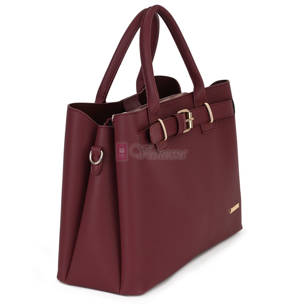 Елегантна дамска чанта от еко кожа, в цвят бордо. Код: 395