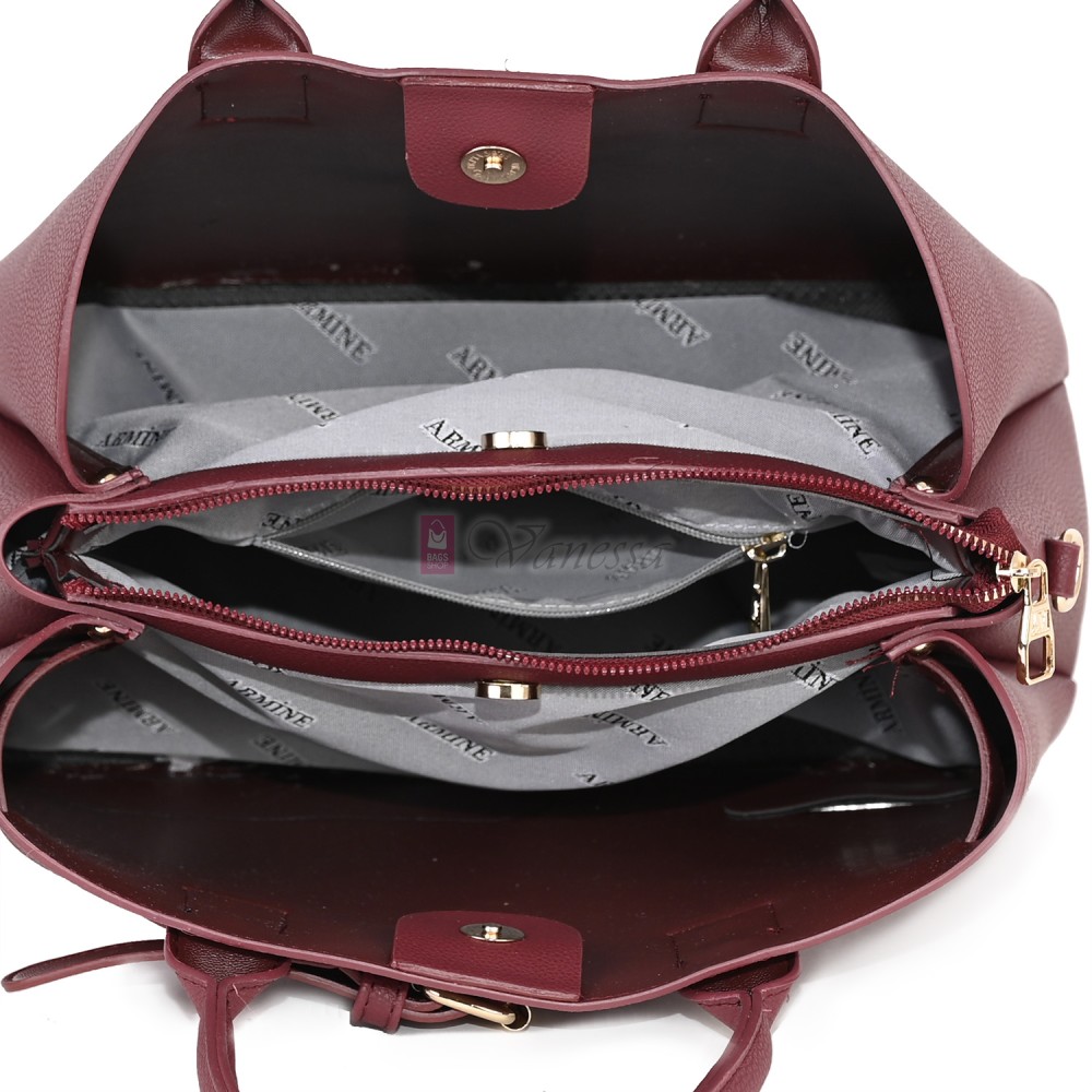 Елегантна дамска чанта от еко кожа, в цвят бордо. Код: 395