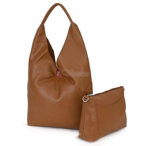 Голяма дамска чанта от еко кожа в кафяв цвят. Код: 399-25
