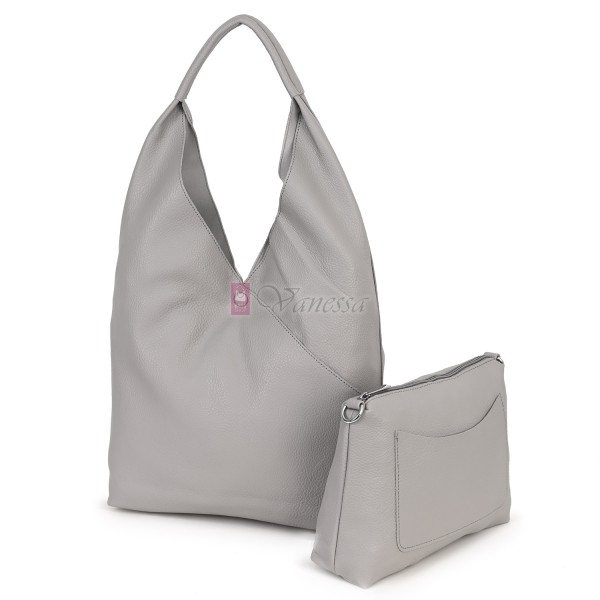 Голяма дамска чанта от еко кожа в сив цвят. Код: 399-25