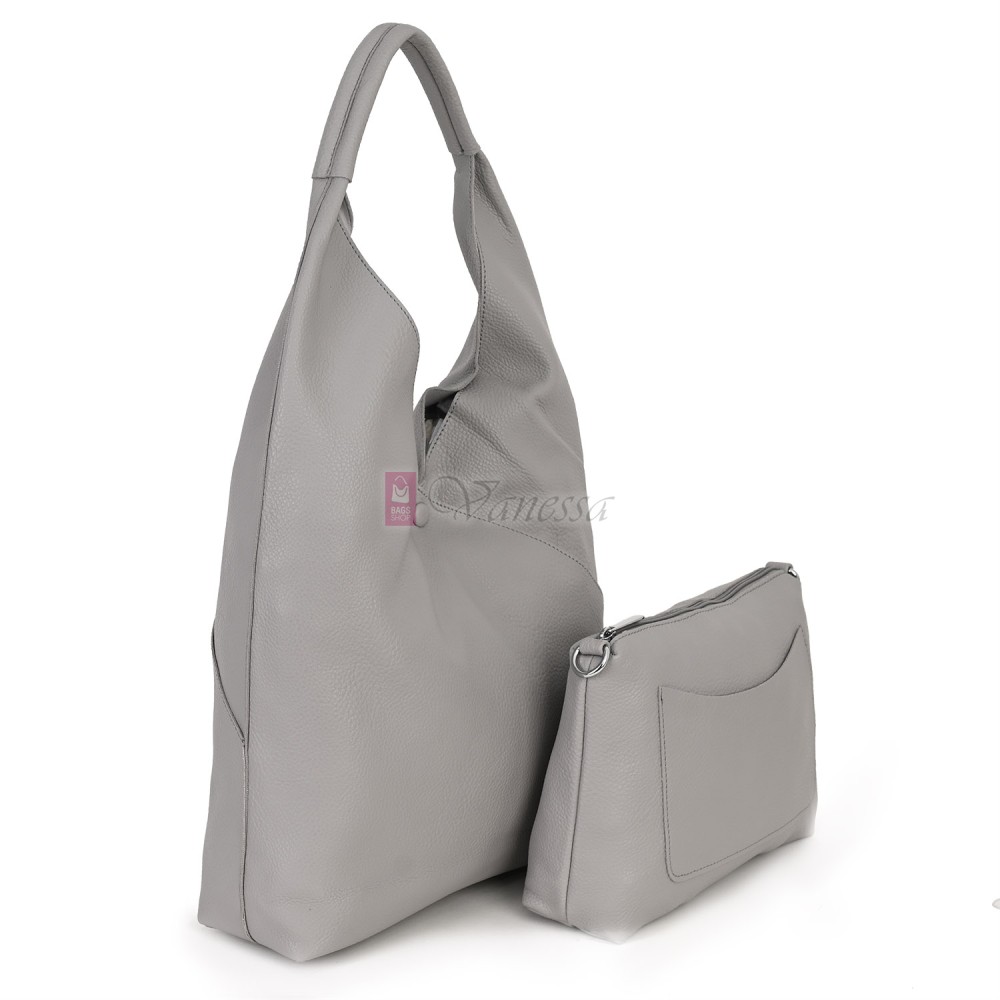 Голяма дамска чанта от еко кожа в сив цвят. Код: 399-25