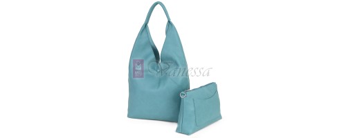 Голяма дамска чанта от еко кожа в цвят тюркоаз. Код: 399-25