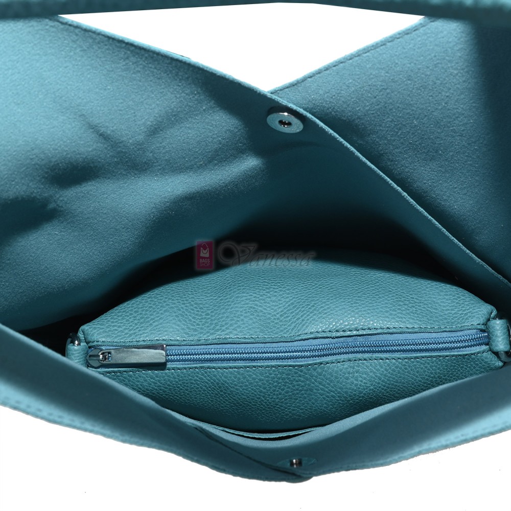 Голяма дамска чанта от еко кожа в цвят тюркоаз. Код: 399-25