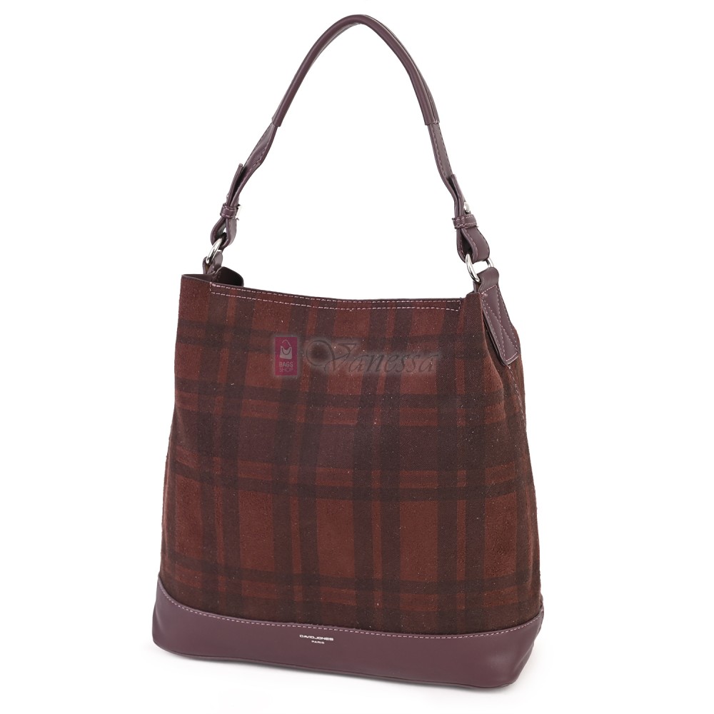 Голяма дамска чанта от велурена еко кожа, в цвят бордо. Код: 4018