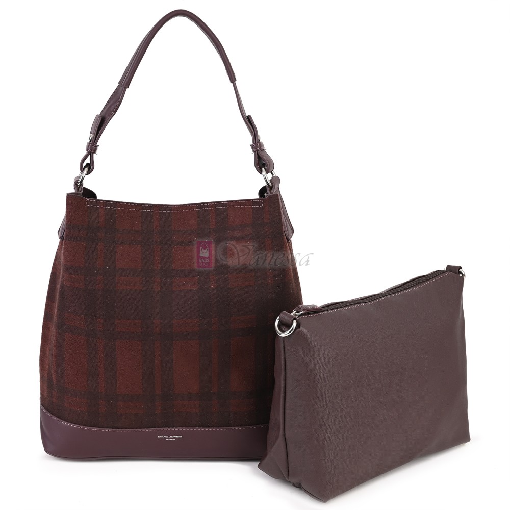 Голяма дамска чанта от велурена еко кожа, в цвят бордо. Код: 4018