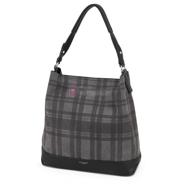 Голяма дамска чанта от велурена еко кожа, в черен цвят. Код: 4018