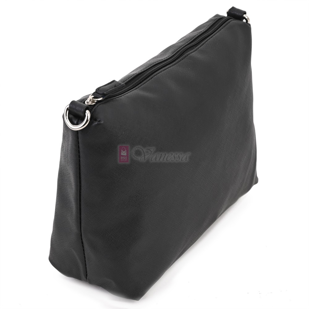 Голяма дамска чанта от велурена еко кожа, в черен цвят. Код: 4018