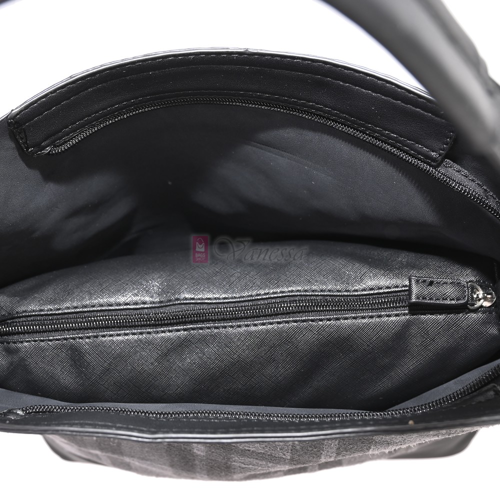 Голяма дамска чанта от велурена еко кожа, в черен цвят. Код: 4018