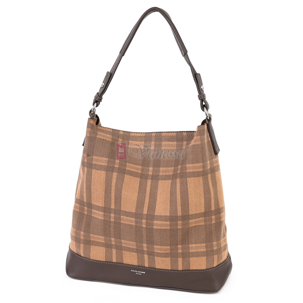 Голяма дамска чанта от велурена еко кожа, в кафяв цвят. Код: 4018