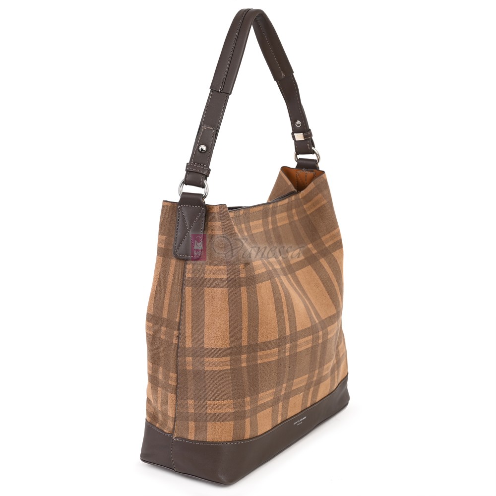 Голяма дамска чанта от велурена еко кожа, в кафяв цвят. Код: 4018