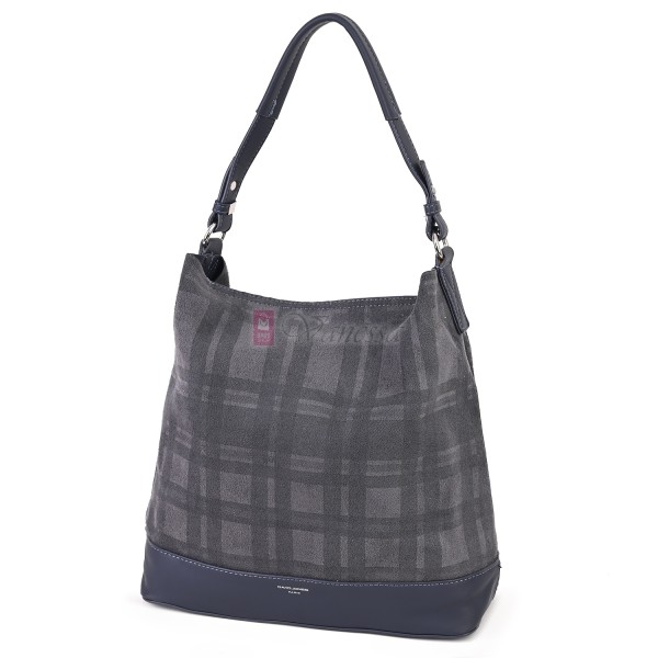 Голяма дамска чанта от велурена еко кожа, в тъмносин цвят. Код: 4018