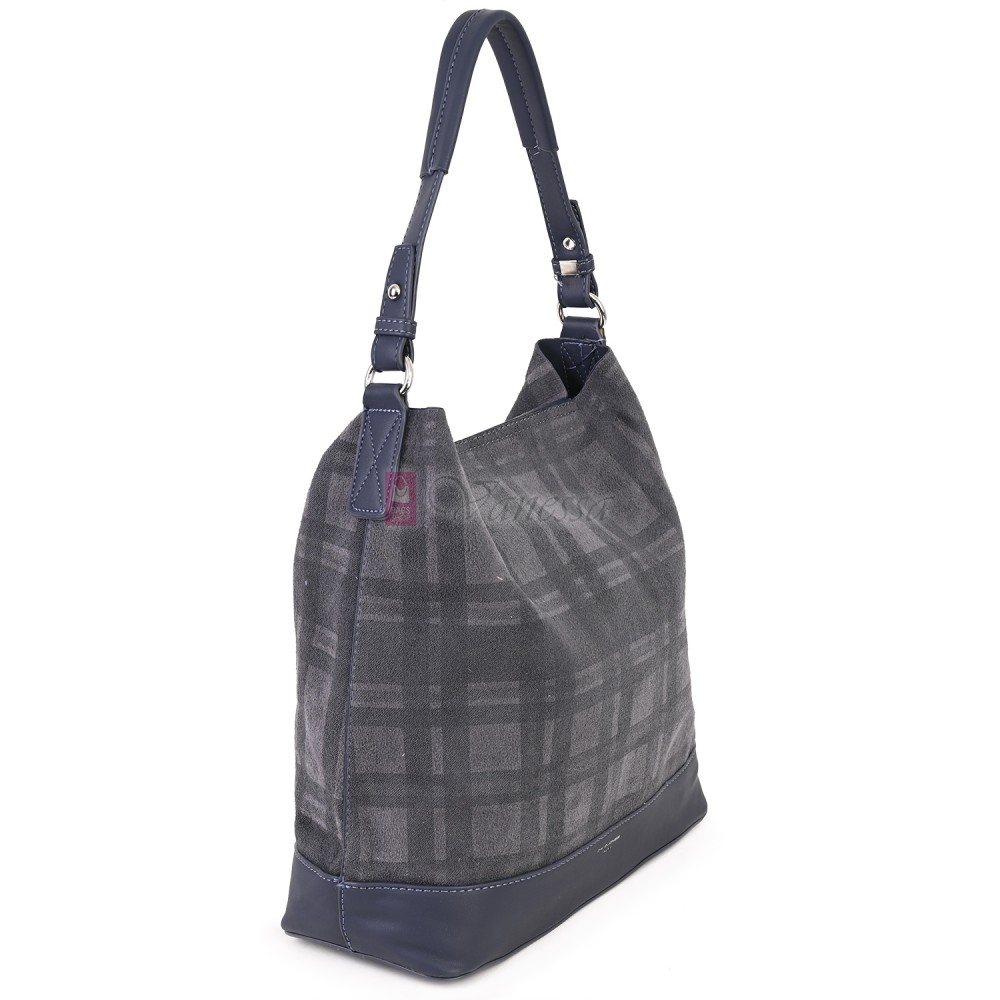 Голяма дамска чанта от велурена еко кожа, в тъмносин цвят. Код: 4018