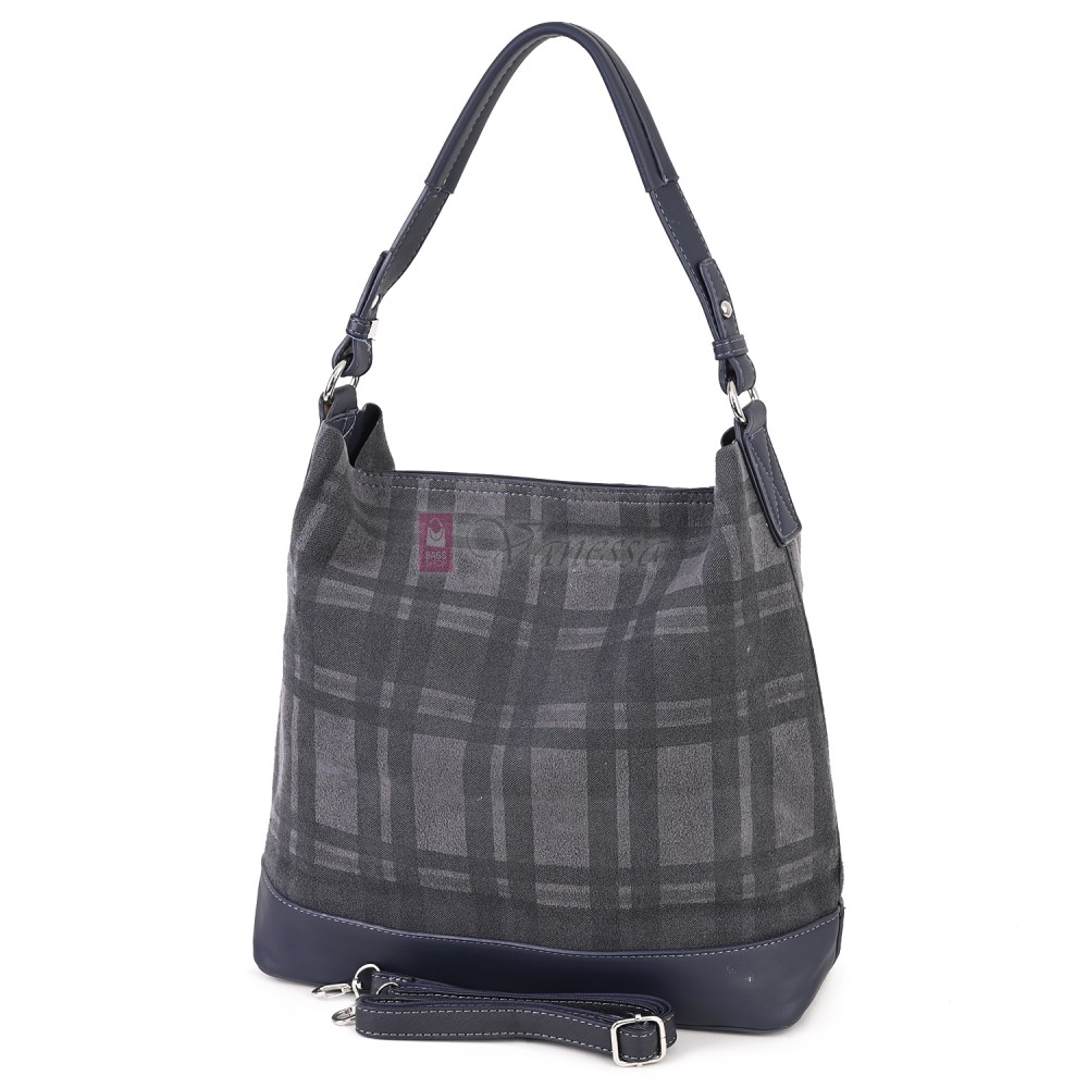 Голяма дамска чанта от велурена еко кожа, в тъмносин цвят. Код: 4018