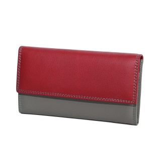 Голямо дамско портмоне от естествена кожа в червено-сив цвят. КОД: 406