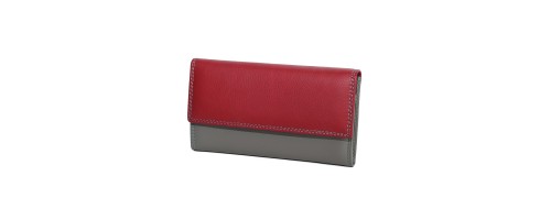 Голямо дамско портмоне от естествена кожа в червено-сив цвят. КОД: 406