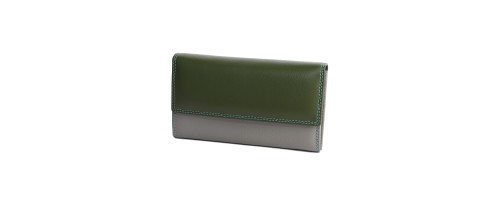 Голямо дамско портмоне от естествена кожа в зелено-сив цвят. КОД: 406