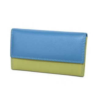 Голямо дамско портмоне от естествена кожа в синьо-зелен цвят. КОД: 406