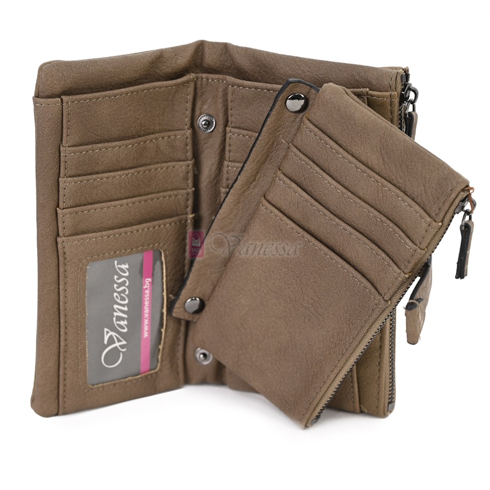 Средно дамско портмоне от висококачествена еко кожа в бежов цвят Код: 432-1 Средно дамско портмоне от висококачествена еко кожа в бежов цвят Код: 432-1