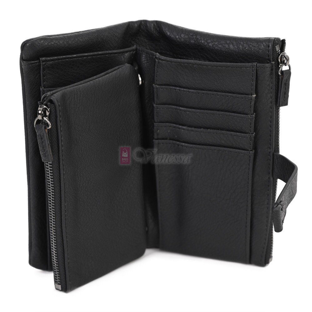 Средно дамско портмоне от висококачествена еко кожа в черен цвят Код: 432-1 Средно дамско портмоне от висококачествена еко кожа в черен цвят Код: 432-1