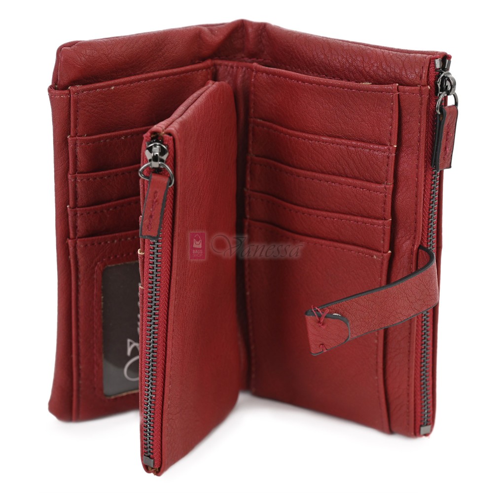 Средно дамско портмоне от висококачествена еко кожа в червен цвят Код: 432-1 Средно дамско портмоне от висококачествена еко кожа в червен цвят Код: 432-1