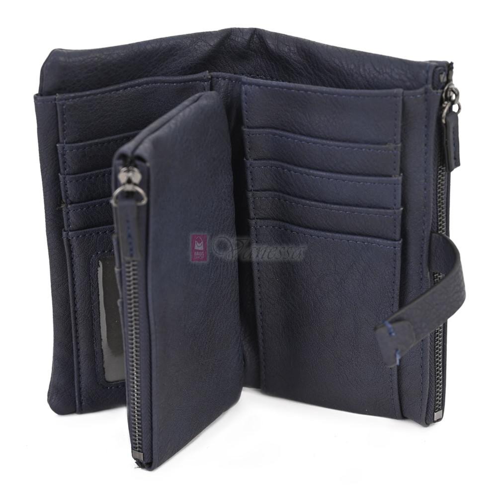 Средно дамско портмоне от висококачествена еко кожа в тъмносин цвят Код: 432-1 Средно дамско портмоне от висококачествена еко кожа в тъмносин цвят Код: 432-1