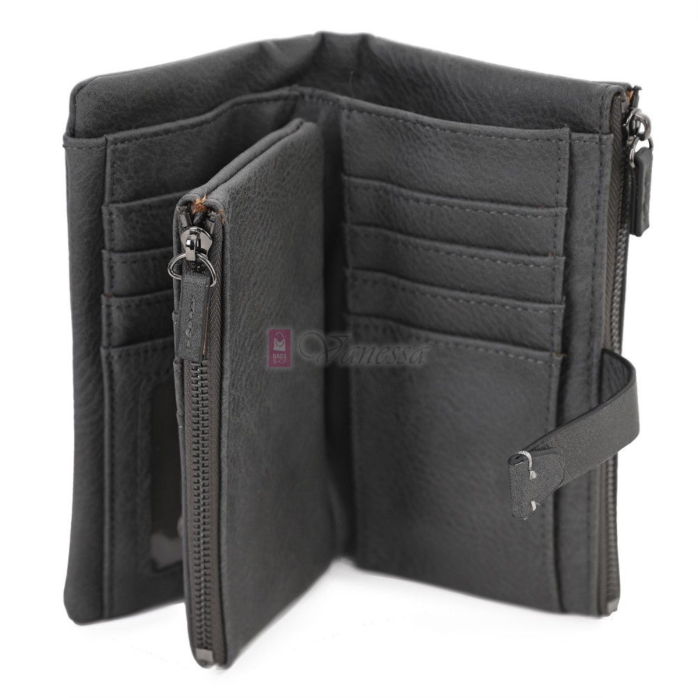 Средно дамско портмоне от висококачествена еко кожа в тъмносив цвят Код: 432-1 Средно дамско портмоне от висококачествена еко кожа в тъмносив цвят Код: 432-1