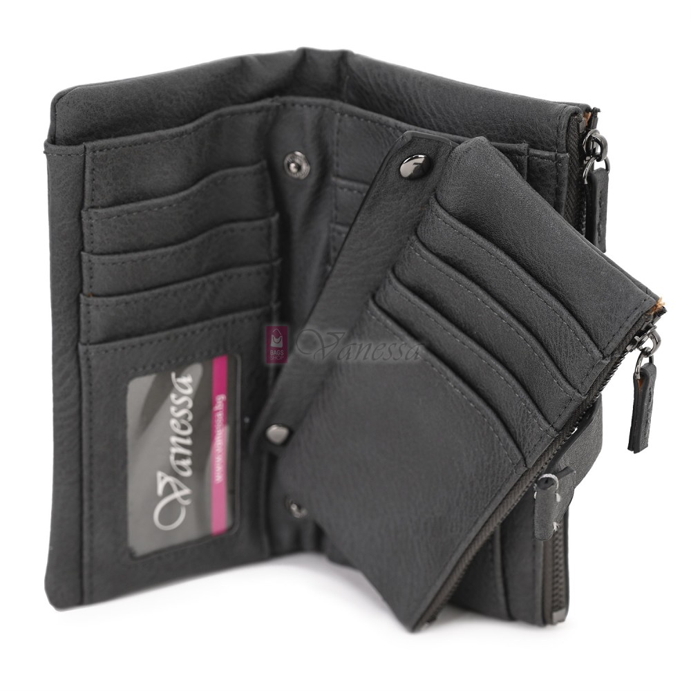 Средно дамско портмоне от висококачествена еко кожа в тъмносив цвят Код: 432-1 Средно дамско портмоне от висококачествена еко кожа в тъмносив цвят Код: 432-1