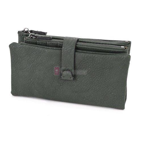 Средно дамско портмоне от висококачествена еко кожа в тъмнозелен цвят Код: 432-1