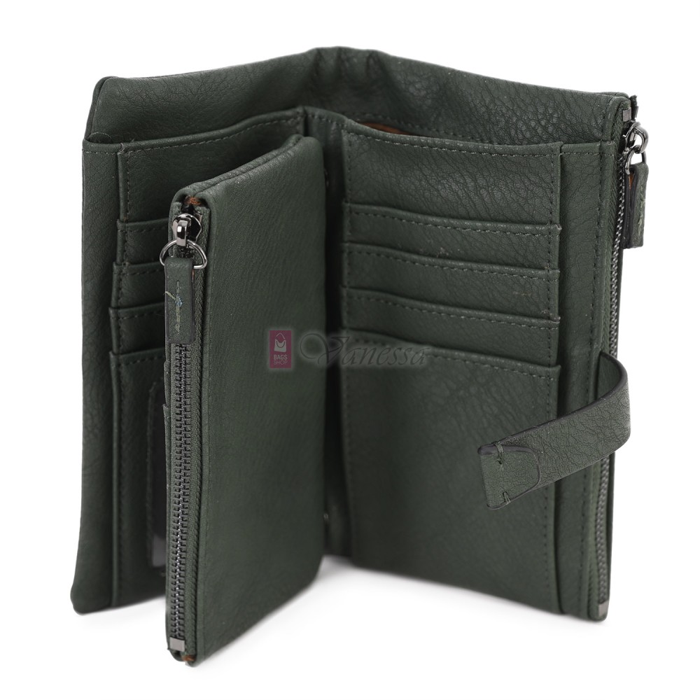 Средно дамско портмоне от висококачествена еко кожа в тъмнозелен цвят Код: 432-1 Средно дамско портмоне от висококачествена еко кожа в тъмнозелен цвят Код: 432-1