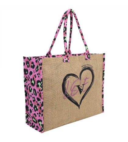 Голяма плажна чанта от текстил, в розов цвят с леопардов принт.  Код: 44760