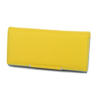 Голямо дамско портмоне от естествена кожа в жълт цвят. КОД: 501