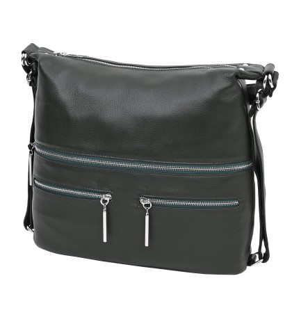 Дамска чанта/раница от естествена кожа в тъмнозелен цвят. Код: 5565