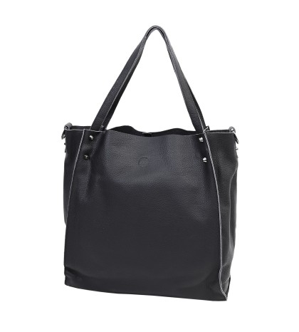  Дамска чанта тип торба, от естествена кожа в черен цвят. Код: 5580
