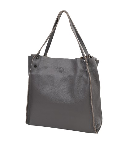  Дамска чанта тип торба, от естествена кожа в сив цвят. Код: 5580