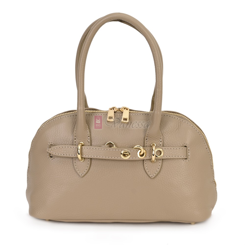 Малка дамска чанта от естествена кожа, в бежов цвят. Код: 56EK