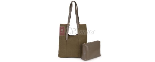 Двулицева дамска чанта от висококачествена еко кожа в тъмнобежов цвят Код: 6065 Двулицева дамска чанта от висококачествена еко кожа в тъмнобежов цвят Код: 6065