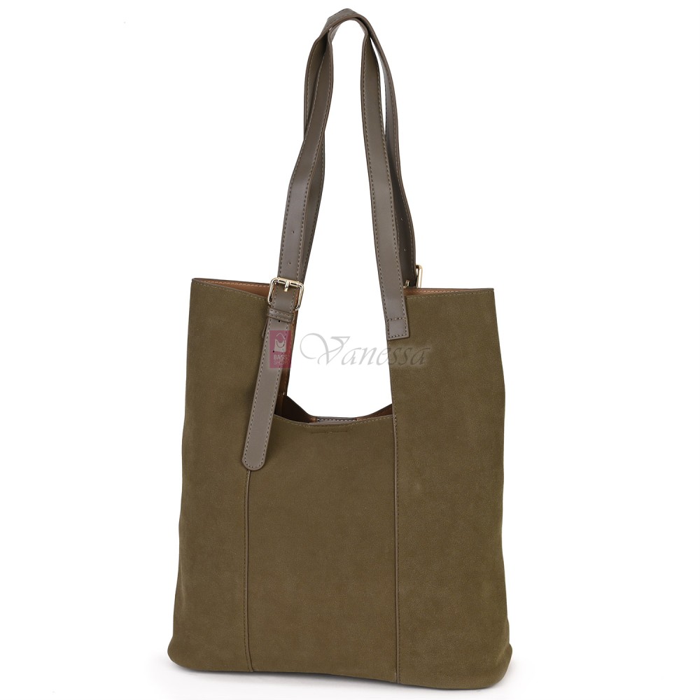 Двулицева дамска чанта от висококачествена еко кожа в тъмнобежов цвят Код: 6065 Двулицева дамска чанта от висококачествена еко кожа в тъмнобежов цвят Код: 6065