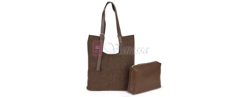 Двулицева дамска чанта от висококачествена еко кожа в тъмнокафяв цвят Код: 6065 Двулицева дамска чанта от висококачествена еко кожа в тъмнокафяв цвят Код: 6065